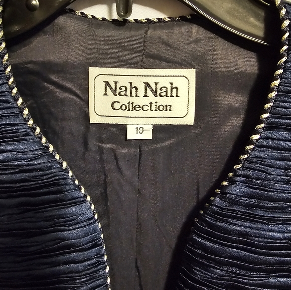 Nah Nah lady's blue dress Trimmed in beige with embroidery on jacket.  size 10 - Picture 5 of 5